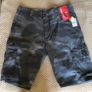 Young men’s gray camo utility shorts